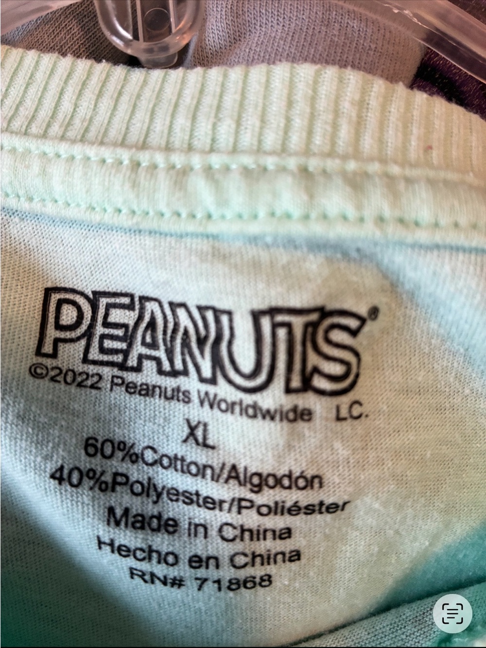 Peanuts Mint Green Short Sleeve Tee with Charlie Brown, Snoopy & Woodstock - Picture 2 of 2